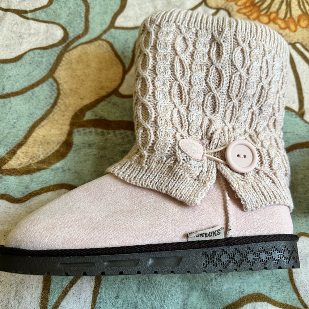 New! MUK LUKS Baby PINK Janie Cable Knit Sweater Cuff Boots  7W